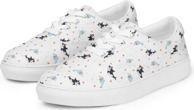 Produktbild von Mr. & Mrs. Panda Damenschuhe Orca Zylinder Größe 36 - Weiß - Geschenk, Sneaker Damen, Schnürschuhe, Geburtstag, Narwal, Canvas Schuhe, Meer, Fest, Glitzer, Stoffschuhe