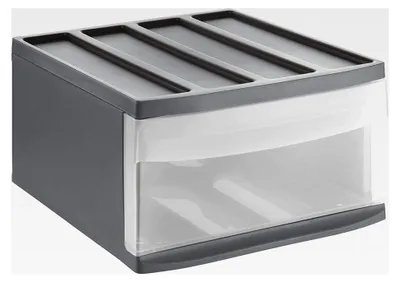 Produktbild von Systemix Schubladenbox mit 1 Schublade, Kunststoff (PP) BPA-frei, anthrazit/transparent, L (39,5 x 34,0 x 20,3 cm)