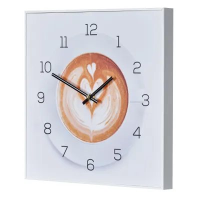 Produktbild von Wanduhr 30x30cm Uhr PVC Rahmen Weiß Cappuccino Kaffee Cafe Deko Küche Wandbild