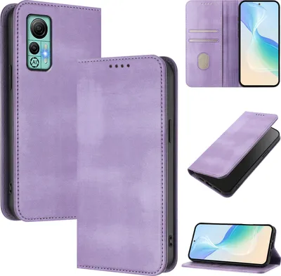 Image de Etui pour Ulefone Note 14, étui en cuir vintage avec protection RFID, fentes pour cartes, support Violet