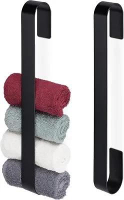 Obrázek produktu pro Magnetický držák na ručníky, černý, bez nutnosti vrtání - nerezová ocel 430 - samolepicí - 45 cm - extra držák na ručníky