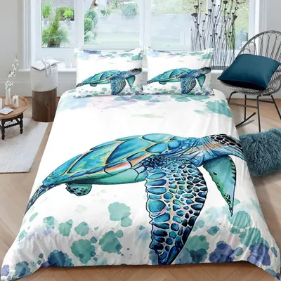 Productafbeelding van Beddengoedset zeeschildpad, 200x200 cm, 3-delig, microvezel, met 2 kussenslopen van 80x80 cm