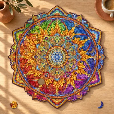 Produktbild von Mandala Aufgehende Sonne aus Holz, KI-generiertes Bild
