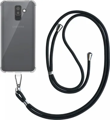 Produktbild von Smartphonica Handyhülle geeignet für Samsung Galaxy J8 Transparent Stoßfest mit abnehmbarem Universal Telefonkabel - Backcover Case Silikon ShockProof mit Lanyard