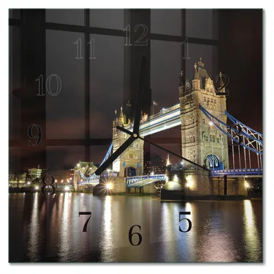 Produktbild von Tulup Glasuhr Wanduhr Küchenuhr Echt-Glas 30x30 cm Modern Dekorativ Geräuschlos Schwarzen Zeigern - London Bridge