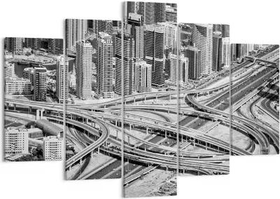 Produktbild von Bild auf Leinwand - Leinwandbild - 5 Teile - Stadt Wolkenkratzer Autobahn - 150x100cm - Wand Bild - Wanddeko - Wandbilder - Leinwanddruck - Bilder - Wanddekoration - Leinwand bilder - EA150x100-5065