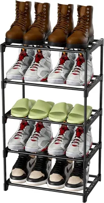 Produktbild von PolkaHome® Kompaktes Schuhregal mit 5 Ebenen, Schwarz, Metall, 72 cm hoch, für Flur, Diele und Schrank