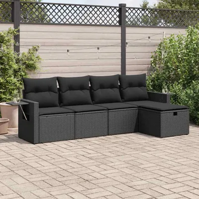 Produktbild von CLORIS 5-tlg. Garten-Sofagarnitur mit Kissen Schwarz Poly Rattan - Sitzgruppe 3325461