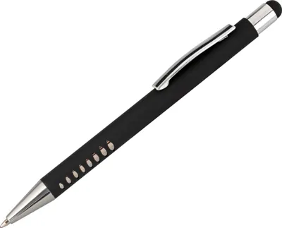 Produktbild von 10x Softtouch-Touchpen-Kugelschreiber aus Metall / gummiert / Farbe: schwarz