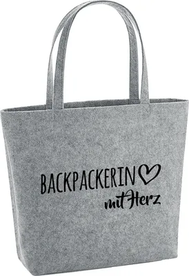 Produktbild von Huuraa Filzshopper Backpackerin mit Herz 22 Liter Grey Melange Filztasche Geschenkidee