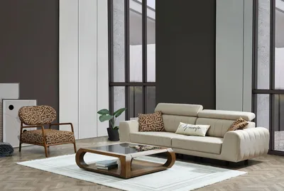 Zdjęcie produktu dla Zestaw wypoczynkowy sofa tapicerowana trzyosobowa fotel beżowy JVmoebel
