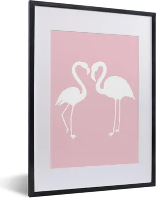 Produktbild von MuchoWow® MuchoWow® Gerahmtes Poster Rosa - Herz - Flamingo 30x40 cm - Poster mit zchwarzem Bilderrahmen - Wandposter Schlafzimmer