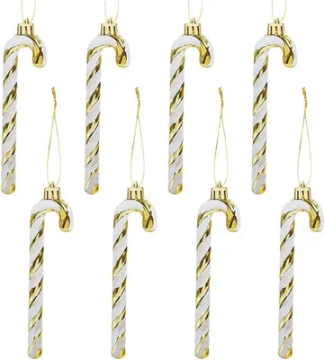 Image de Guirlandes de sucre décoratives, décorations pour sapin de Noël, couleur or, lot de 8, ornements pour arbre de Noël