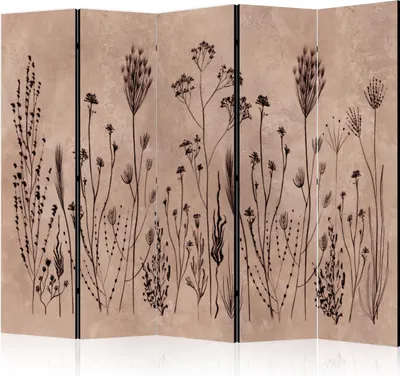 Produktbild von 5-teiliger Doppelseitiger Vlies Paravent - Plant Vintage - Delicate Field Flowers on a Background in Lime Wash Technique 225x172 cm b-A-10447-z-b
