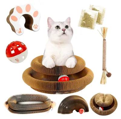Produktbild von Katzenkratzbrett mit interaktivem Spielzeug und Katzenminze