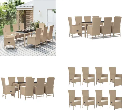 Produktbild von vidaXL 9 tlg. Garten Essgruppe mit Kissen Beige Poly Rattan - Garten Essgruppe - Garten Essgruppen - Essgruppe - Essgruppe Terrasse