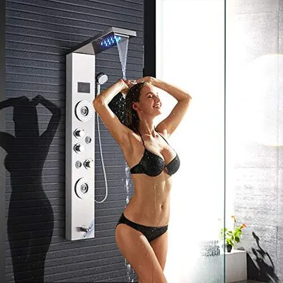 Obrázek produktu pro Sprchový panel z nerezové oceli s LCD displejem a masážními tryskami Hydromasážní sprchový sloup, kartáčovaný nikl