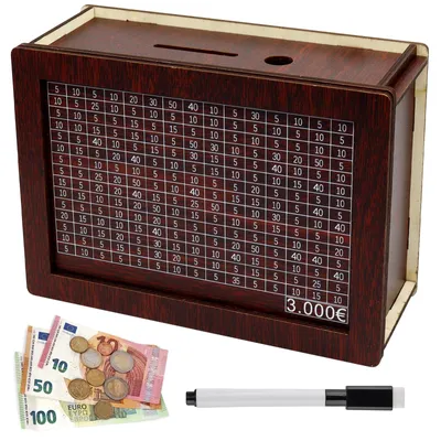 Produktbild von Spardose aus Holz mit Zähler und Sparziel, Aufbewahrungsbox für Mädchen und Jungen, Geburtstagsgeschenk (3000 €)