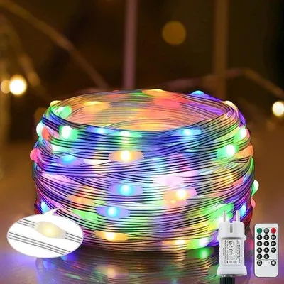 Obrázok produktu pre 220 LED reťazí na vonkajšie použitie – 25 m / 8 režimov – PVC – vodotesné reťaze – s časovačom – diaľkové ovládanie a inteligentná zástrčka – pre vnútorné/vonkajšie použitie – Vianoce – balkón – svadba – oslava.