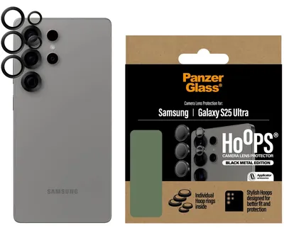 Produktbild von PanzerGlass ® Hoops® Kameraschutz Schwarz Samsung Galaxy S25 Ultra, Samsung, Samsung - Galaxy S25 Ultra, Trockene Anwendung, Kratzresistent, Schockresistent, Schwarz, 1 Stück(e)
