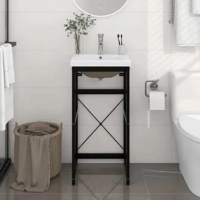 Zdjęcie produktu dla Living Store Szafka łazienkowa z umywalką z czarnego żelaza