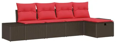 Image de Ensemble de canapés de jardin vidaXL avec coussins, 5 pièces, en polyrotin marron