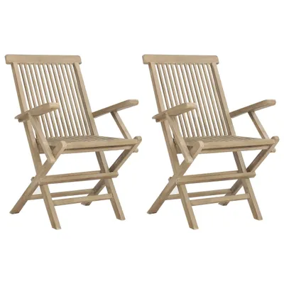 Image de vidaXL Chaises de jardin 2 pcs. Pliable Gris 56x61x89 cm Bois massif Teck
