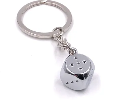 Produktbild von Onwomania Schlüsselanhänger Würfel Sechsflächner Knobel Gesellschaftsspiel Metall Anhänger Charm