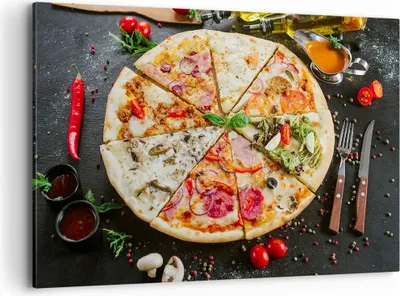 Produktbild von Bild auf Leinwand - Leinwandbild - Pizza Käse Tomaten - 120x80cm - Wand Bild - Wanddeko - Leinwanddruck - Bilder - Kunstdruck - Wanddekoration - Leinwand bilder - Wandkunst - AA120x80-4118