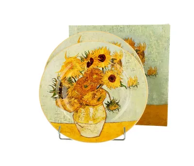 Image de Van Gogh Porcelaine Assiette à dessert - Tournesols, Rond, 2 pièces