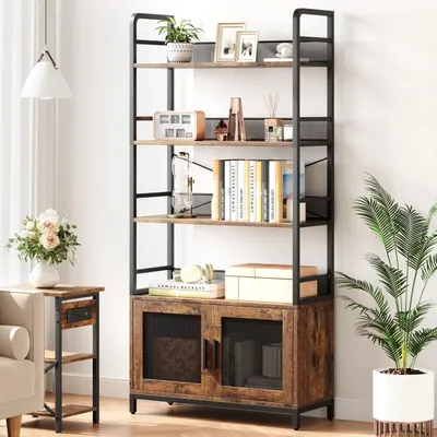Immagine prodotto di Libreria - Scaffale industriale a vista - 4 ripiani - Altezza 180 cm - Pannello in legno - Stile retrò vintage - Marrone rustico