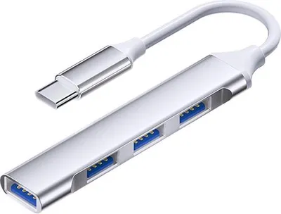 Produktbild von INF Type-C 4-Port USB 2.0 Hub aus Aluminium für Büro und Zuhause Silber