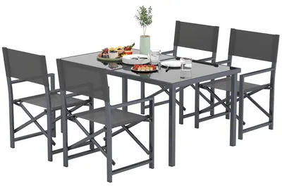 Immagine prodotto di Set da giardino composto da 5 pezzi, con 4 sedie pieghevoli. Colore: grigio. Dimensioni: 58x55x89 cm