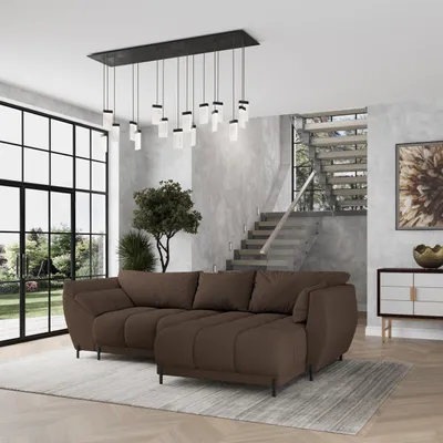 Produktbild von Masseno Ecksofa VESTANO R-S mit Schlaffunktion L-Form, Sofa mit Bettkasten, Wohnzimmersofa, Couch, Soffa, Bettsofa, Couchgarnitur- Braun, QUELLE 25