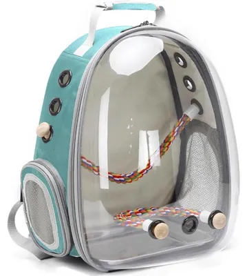 Produktbild von Vogel-Rucksack Weltraumkapsel transparent mit Sichtfenster und Sitzstange 26,7x29,2x38,4 cm