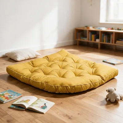 Produktbild von (Gelb) Bodenkissen 100 × 100 cm für Kinder, weiche Bodenmatte mit Fanform