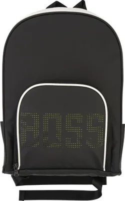 Produktbild von BOSS Kids Designer Rucksack Backpack schwarz weiß mit großem Logo Muster auf der Fronttasche 38 cm x 26 cm x 11 cm