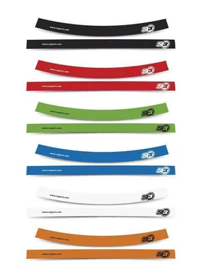 A collection of colored rim stickers for wheels.