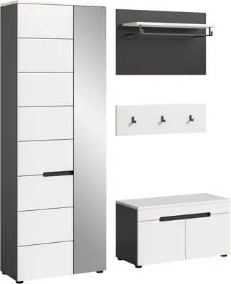 Produktbild von Garderoben-Set Canu | Basalt grau / Weiß | 3-teilig ohne