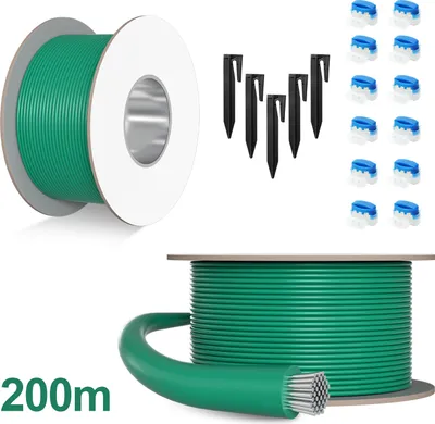 Image de Clanmacy Kit de câble périphérique de 200 m Connecteur de câble Crochet LongLife Piquets Robot tondeuse
