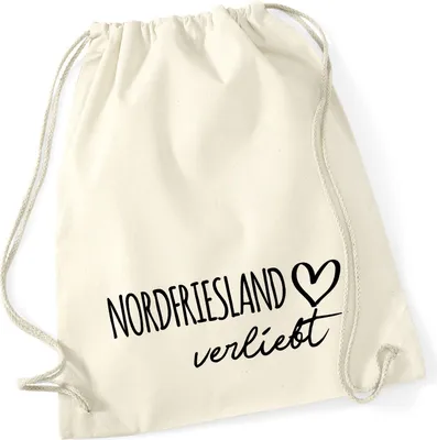 Produktbild von Huuraa Turnbeutel Nordfriesland verliebt 12 Liter Natural Baumwolle Rucksack Geschenkidee