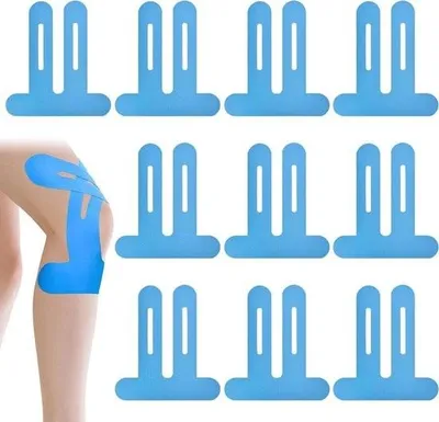 Produktbild von Vorgeschnittenes, wasserfestes Physio-Tape in Blau - 10 Stück bei Knieschmerzen - Hautfreundliche Kinesiologie-Tapes, ideal für Sportler.