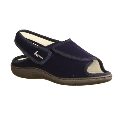 Produktbild von Verbandsandalette Liromed 475-20Z2, Uni, Marine, Klettvelour, NEU - Haus - hüttenschuhe Damen Hausschuhe, Blau