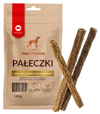 Zdjęcie produktu dla Maced Super Premium Przysmak Dla Psa Pałeczki Z Królika Z Jabłkiem I Burakiem 100g