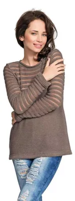 Produktbild von Damen Pullover Strickpullover Pulli Rundhals; Cappuccino S/M 36/38