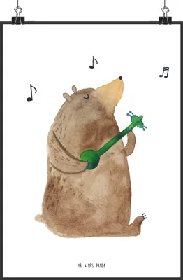 Produktbild von Mr. & Mrs. Panda Bild Bär Lied DIN A1 - Weiß - Geschenk, Liebe, kunstdruck poster, drucke, Plakat, Herz, Valentinstag, wanddeko, Spruch, Freundin, Valentine, Teddy
