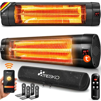Produktbild von TRESKO® Infrarot Heizstrahler 2500W mit WiFi & Fernbedienung Innen & Außen | Wärmestrahler Terrasse mit 3 Heizstufen & LED-Anzeige | Wand-Infrarotstrahler Terrassenstrahler Quarzstrahler Outdoor