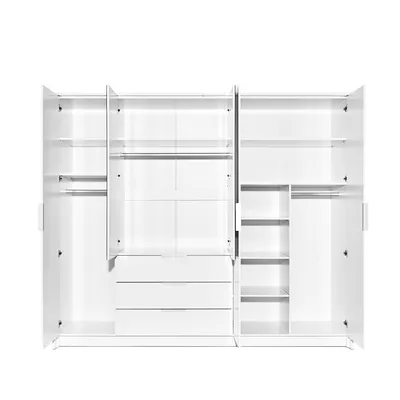 Zdjęcie produktu dla Togo 255 szafa z drzwiami skrzydłowymi, 5-drzwiowa szafa z 2 lustrami, nowoczesna szafa, wymiary szafy: 255 x 217 x 65 cm