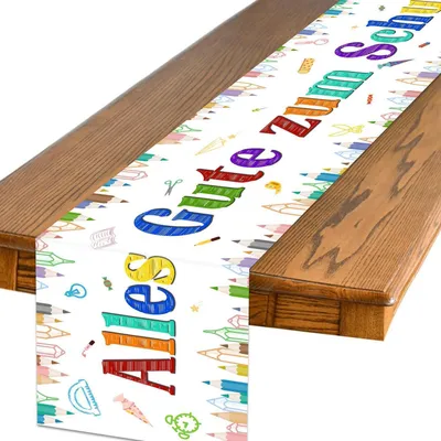 Productafbeelding van Tafelkleed, schoolstart, eerste schooldag, 180x35 cm, wit, polyester-katoen