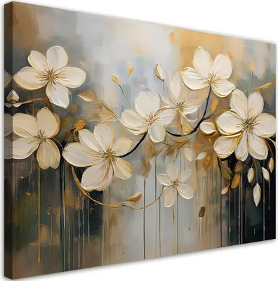 Produktbild von Leinwandbild Blumen gemalt 100x70 Feeby Beige bild für die wand bereit zum aufhängen